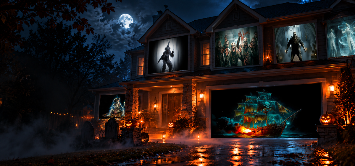 Halloween house displaying HallowFX digital projections