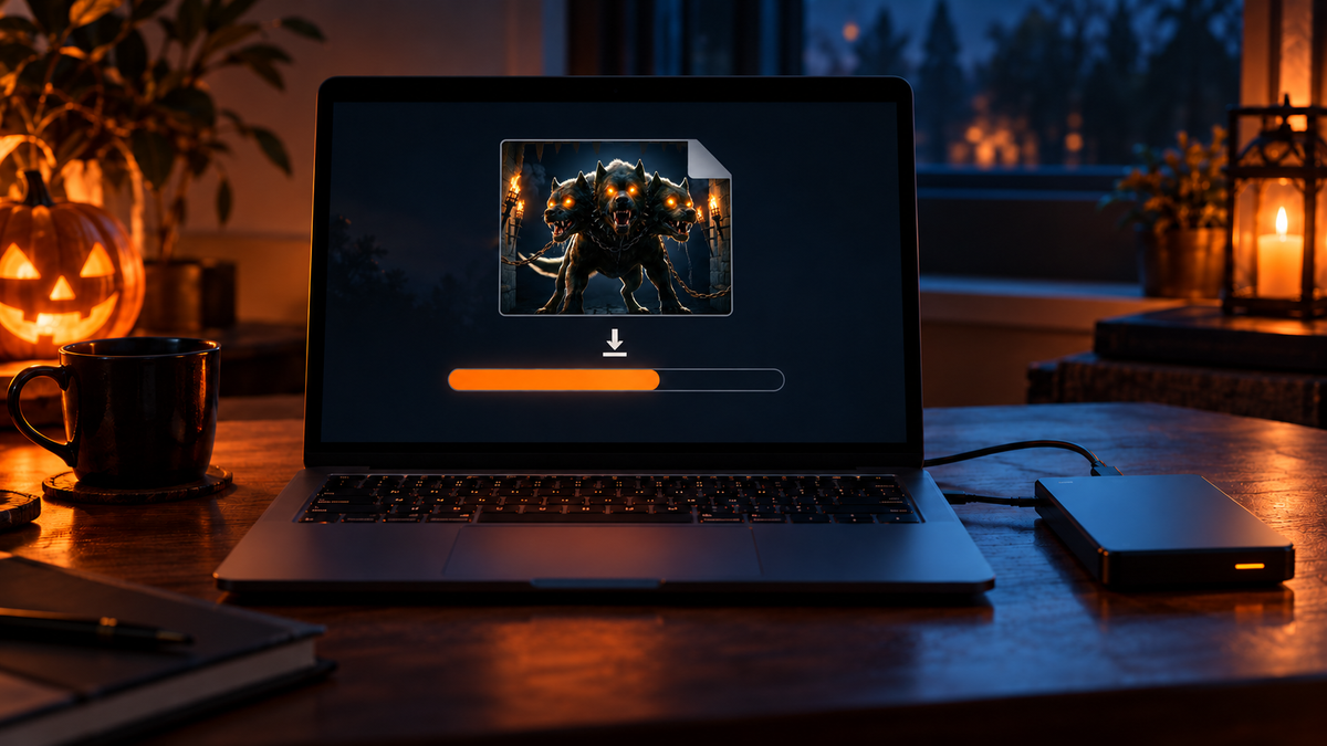 Downloading a HallowFX digital Halloween decoration to a laptop