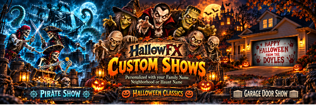Examples of personalized Monsters, Ghouls &amp; Witches, Pirate and Halloween Classics shows